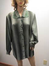 YUDA Green Striped Applique Collar Button Down Shirt Blouse Sz 56 Stretc... - £19.65 GBP