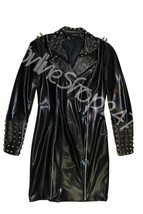 New Woman Full Black Silver Spike Studded Unique Classic Leather Long Dress Coat - £197.65 GBP