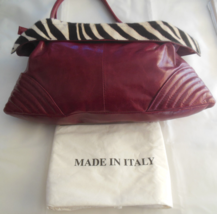 Roberta Gandolfi Genuine Maroon leather &amp; Fur Handbag Made in Italy W/Du... - £67.28 GBP