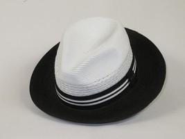 Men's Bruno Capelo Hollywood 2-Tone Straw Style Fedora Hat HW797 White/Black image 4