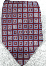 Brooks Brothers 346 Silk Tie Red Blue Geometric Square Pattern Necktie 3.5” - $23.75