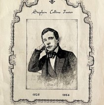 1940 Stephen Foster Portrait Art Print Ephemera 1826-1864 Antique DWN10A - £10.23 GBP