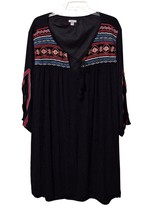 Falls Creek Womens Black Dress Sz 3X Boho Embroidered Accents 100% Rayon - $5.55