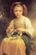 A Young Girl braids a Garland Crown of Flowers by William Bouguereau - A... - $21.99+