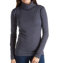 Three Dots tahoe stripe diane turtleneck long tight shirt in Night iris/Granite - £27.35 GBP