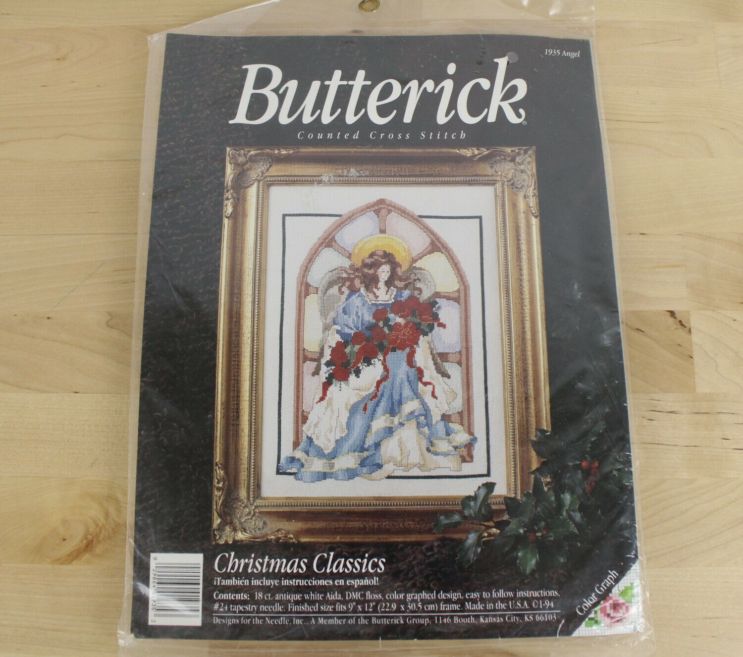 Butterick 1935 Angel Counted Cross Stitch Kit Christmas Classics 9"x12" Roses - $19.79