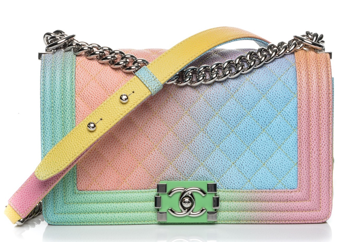 AUTHENTIC CHANEL LIMITED EDITION RAINBOW QUILTED CAVIAR MEDIUM BOY FLAP BAG  - $6,299.99