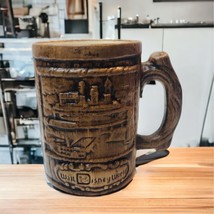 Vintage Walt Disney World Coffee Mug Cup Brown Ceramic Textured Faux Wood - £18.38 GBP