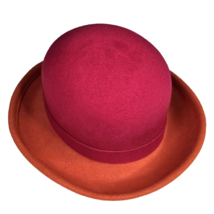 Vntg Pink Orange Ladies Doeskin Felt Wool Molded Bucket Hat Rolled Edges Bollman - £40.20 GBP