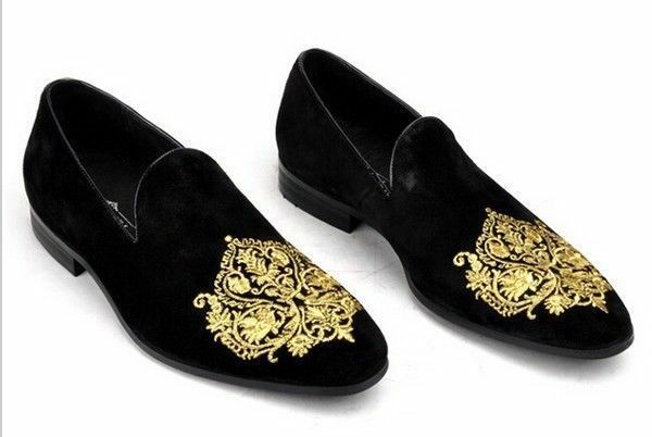 Men Black Slipper Embroidered Velvet Leather Formal Casual Loafers Shoes US 7-16
