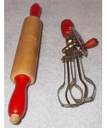 Vintage Child&#39;s Kitchen Baking Tools Rolling Pin Betty Taplin Egg Beater - $27.05 CAD