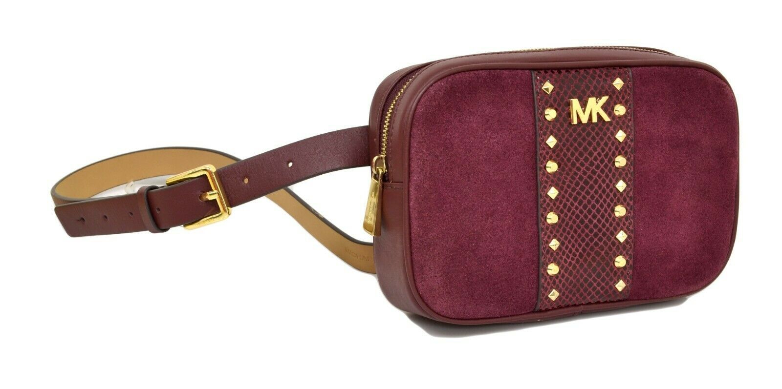 Designer Michael Kors 16MM STUDDED BELT BAG Size Burgundy Leather Large/X-Large - $44.55