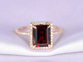 4Ct Emerald Cut Simulated Red Garnet Engagement Ring 14K Rose Gold Plated - £32.87 GBP