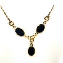 Vintage Signed 12k Gold Filled Amco Black Onyx Link Chain Festoon Neckla... - £66.28 GBP