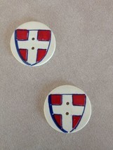 Vintage Royal Red Blue Painted Shield Cross Plastic Two Hole Buttons 2.5cm - £12.81 GBP