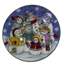 Snowmen Happy Christmas 8 1/8” Holiday Winter Snow Family Plate Hats Sca... - $11.67