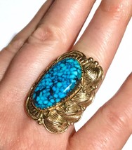 !SUPER! 14k Navajo LARGE Ring gem quality USA turquoise Native American 14k ring - £4,649.58 GBP