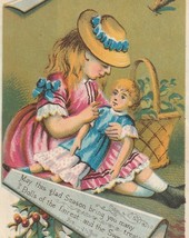 1800&#39;s Victorian Christmas Card - Girl Cudding a Doll  - $7.50