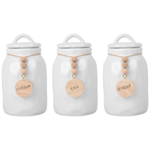 Set Of 3 White Assorted Organic 43oz Round Canister With Word - $1,518.23 MXN