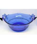 LE Smith Mt Pleasant 1930s Cobalt Blue Handle Glass Vintage 6.5&quot; X 6&quot; Bowl - $13.53 CAD
