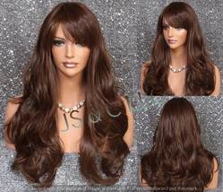 Stunning Human Hair Blend Wig Brown Auburn Caramel mix Long Layered Wavy Full Wi - $89.95