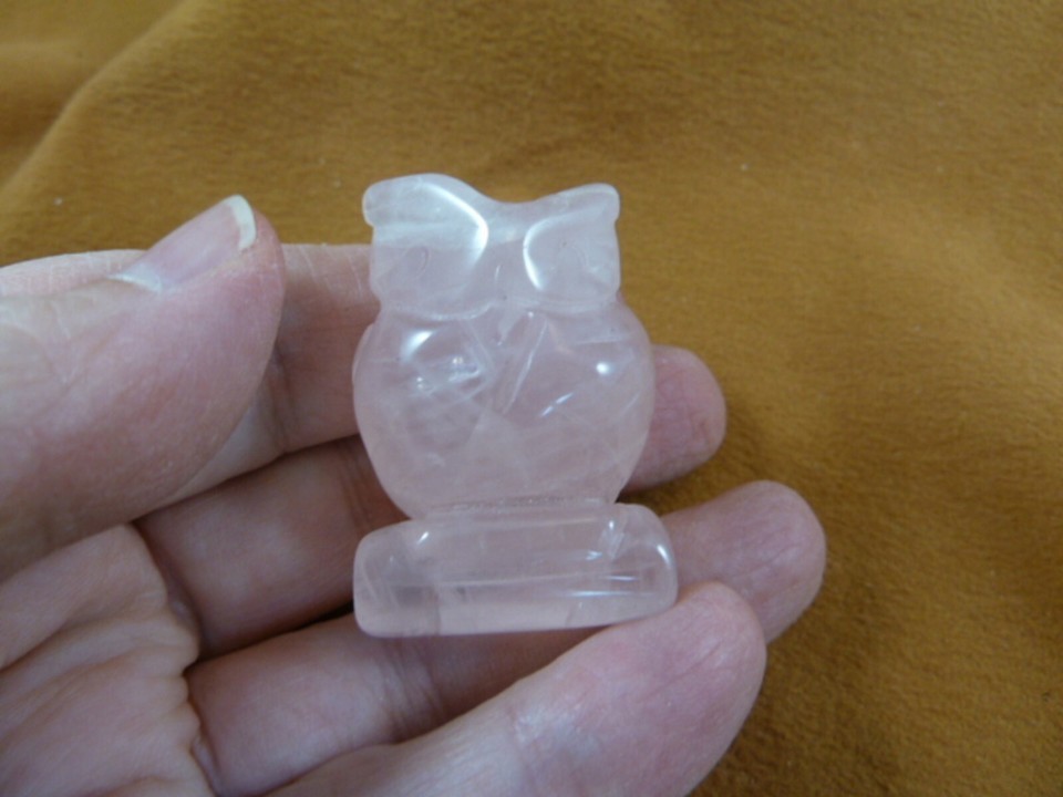 Y-BIR-OW-567) Rose Quartz OWL BIRD gemstone gem STONE figurine OWLS bird... - $12.59