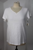 NWD Vtg 90s Talbots L White Short Sleeve 100% Cotton Embellished V-Neck Tee Top - £19.17 GBP