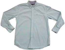 Tommy Hilfiger Shirt Men&#39;s Turquoise Blue White Check Button Up Long Sle... - $11.30