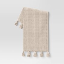 Chunky Knit Striped Holiday Throw Blanket with Tassels Cream - Threshold - £18.30 GBP