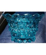 Votive Candleholder Glass Basket Shaped Peacock Blue Glass Beaded Scalloped - $515.74 MXN