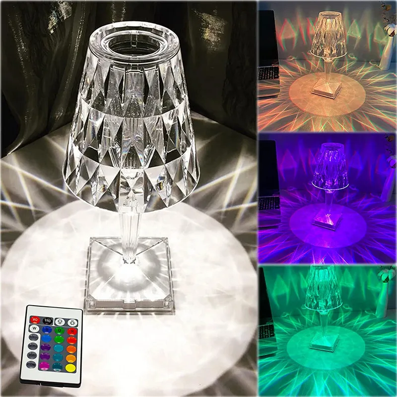 Touch Sensor Diamond Table Lamp Remote Acrylic Desk Lamps LED Crystal De... - $9.85+