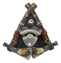 Southwestern Feathers With Double Hand Axes Tribal Indian Wall Bottle Op... - $36.22 CAD