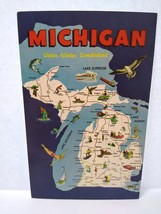 Map Postcard Michigan Water Winter Wonderland Lakes Seagull Swimmer Boats Unused - £14.92 GBP