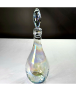 Vintage Boho Blown Glass Bottle Decanter Stopper Optic Clear Iridescent ... - $30.00