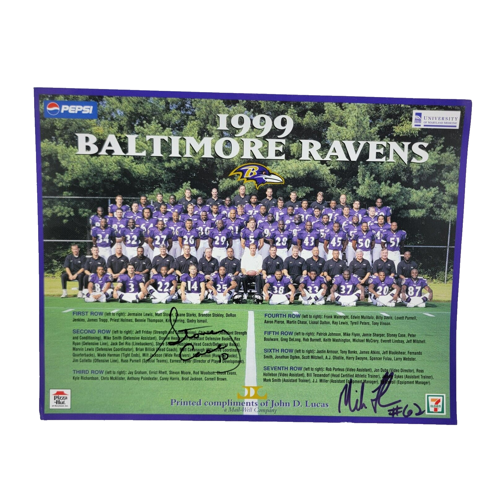 Baltimore Ravens NFL Football 1999 Season Team Photo Roster 11x9 Flynn Case Auto - $19.54