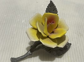 Vintage Porcelain Capodimonte Rose Yellow Flower Floral Metal Steam - $384.78 MXN