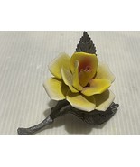 Vintage Porcelain Capodimonte Rose Yellow Flower Floral Metal Steam - $384.78 MXN