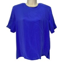 Vintage Nora Noh Size 6 Silk Blouse Short Sleeve Keyhole Blue 80s 90s - £18.58 GBP