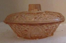 Vintage Cut Glass Candy Dish Pink with Lid Heart and Fleur-De-Lis Patter... - $18.65