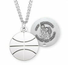 St. Christopher Sterling Silver Basketball Medal Necklace - £47.67 GBP