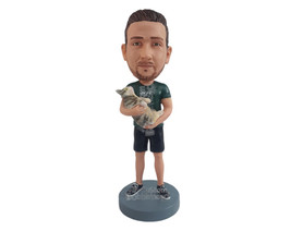 Custom Bobblehead Animal lover guy holding cute cat in arms - Leisure &amp; Casual C - £71.12 GBP