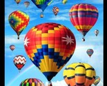 24.25&quot; X 44&quot; Panel Hot Air Balloons Mountains Rainbow Blue Cotton Fabric... - $8.73