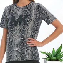 Michael Kors Black Women’s XL Gray Snakeskin Print Tee Shirt w/ Signature Decal - £17.28 GBP