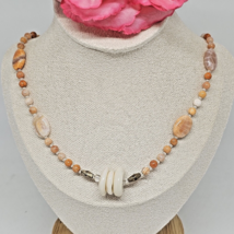 Artisan Agate &amp; Puka Shell Beaded Choker Necklace 925 Sterling Silver Clasp - £23.91 GBP