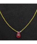 Natural 9.50ctw Peridot &amp; Ruby Silver Beads Necklace - £74.90 GBP