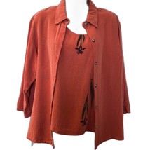 Vintage Amanda Gray Women&#39;s Matching Two Piece Orange Shirt and Tank Set Large  - £17.39 GBP
