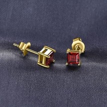 4mm Princess Lab-Created Garnet Solitaire Stud Earrings 14K Yellow Gold Plated - £58.47 GBP