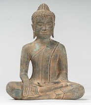 Antigüedad Thai Estilo Bronce Sentado Enlightenment Buda Estatua - 26cm/25.4cm - £394.91 GBP