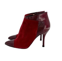 Longchamp Burgundy Red Suede Stiletto Ankle Boot Leather 38.5 New $630 SH33 - $299.00