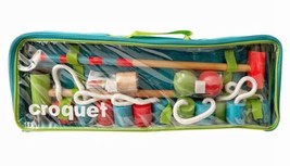 NEW Play Wonder Croquet Solid Wood 2 Mallets 2 Balls 6 Hoops and case - $49.99